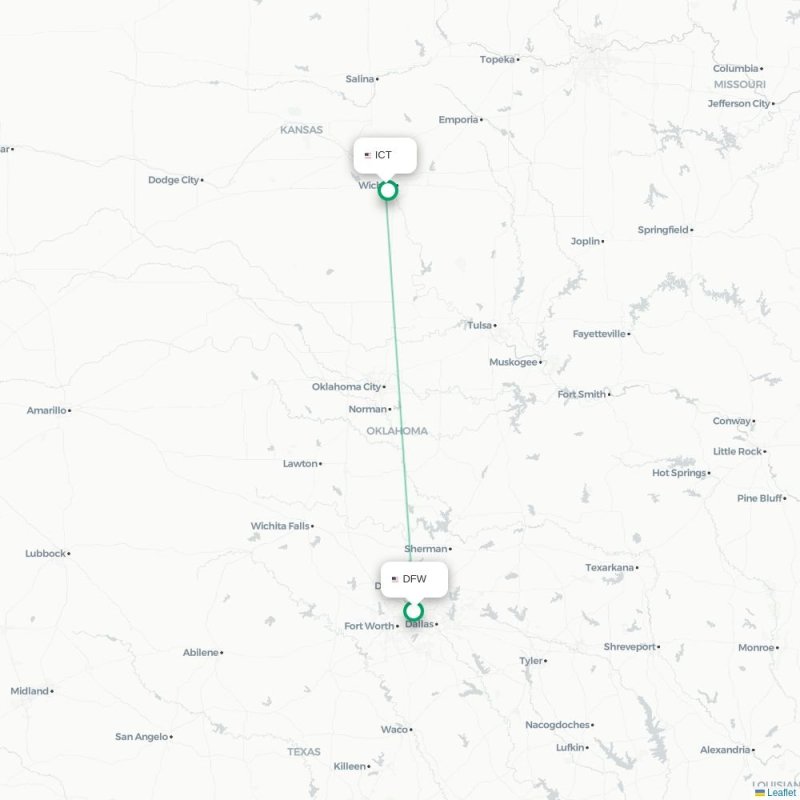 DFW - ICT route map