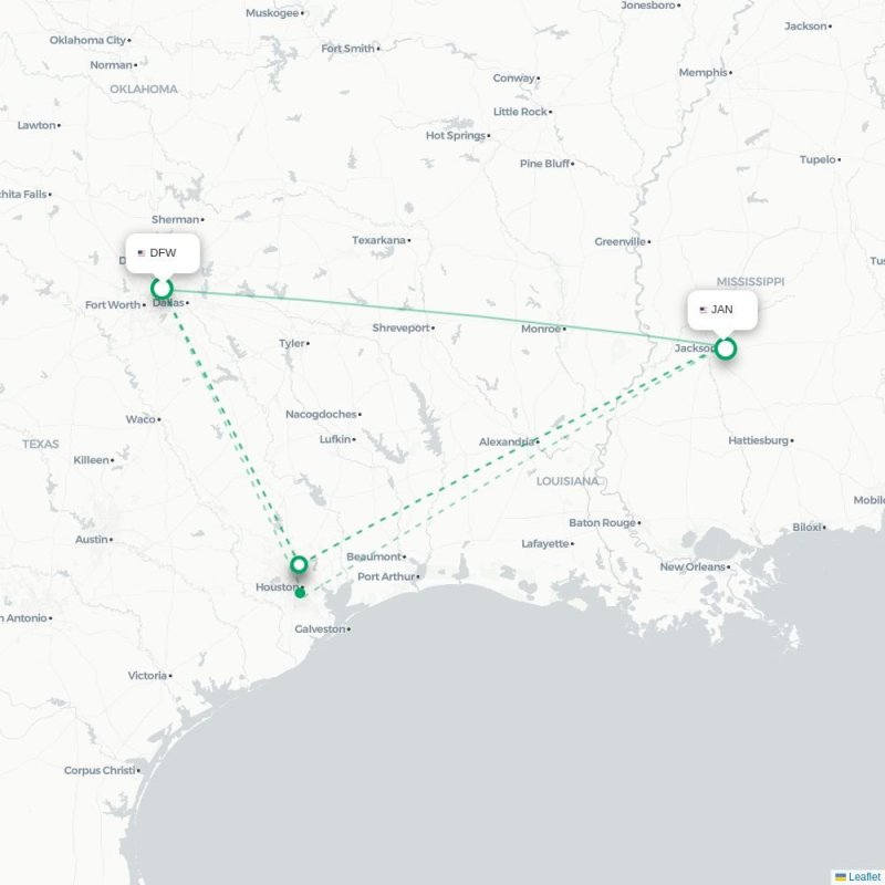 DFW - JAN route map