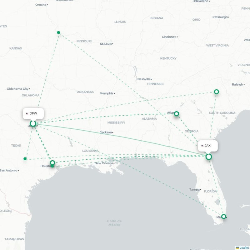 DFW - JAX route map