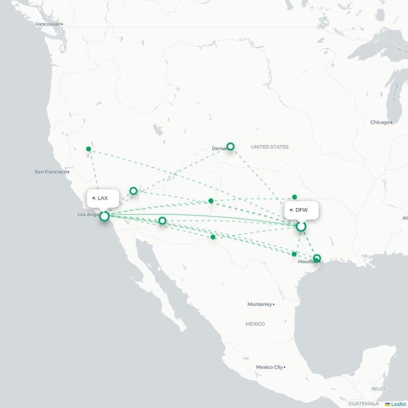 DFW - LAX route map