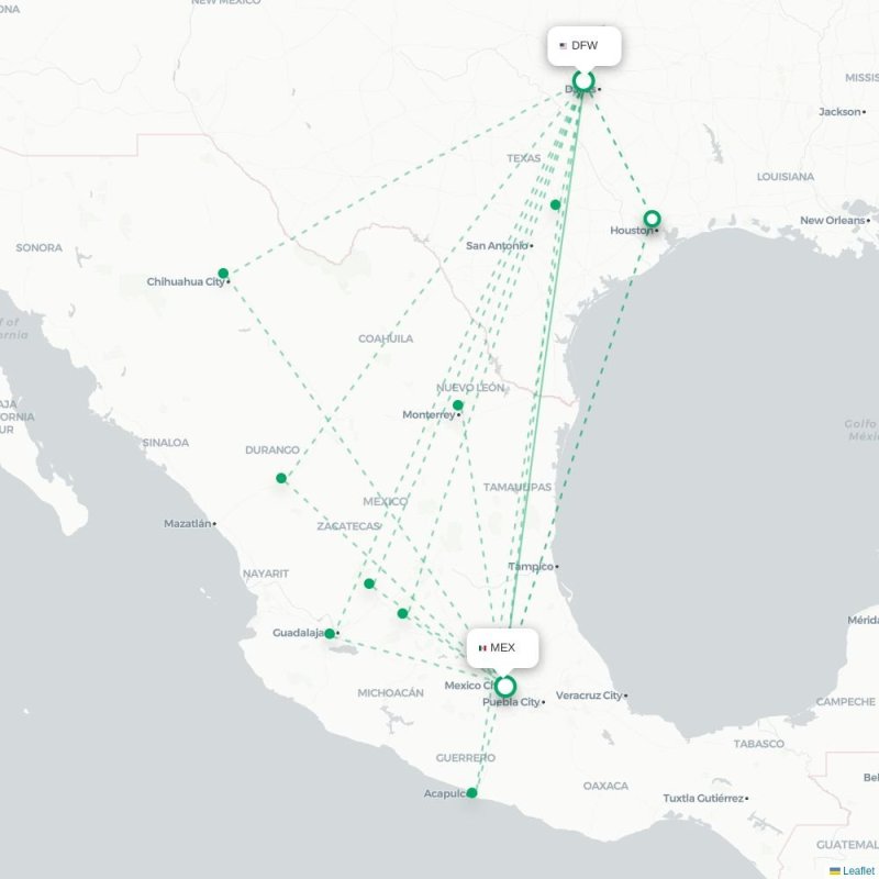 DFW - MEX route map