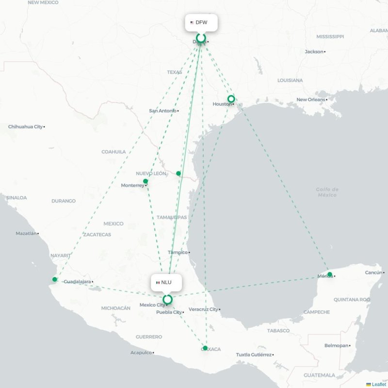 DFW - NLU route map