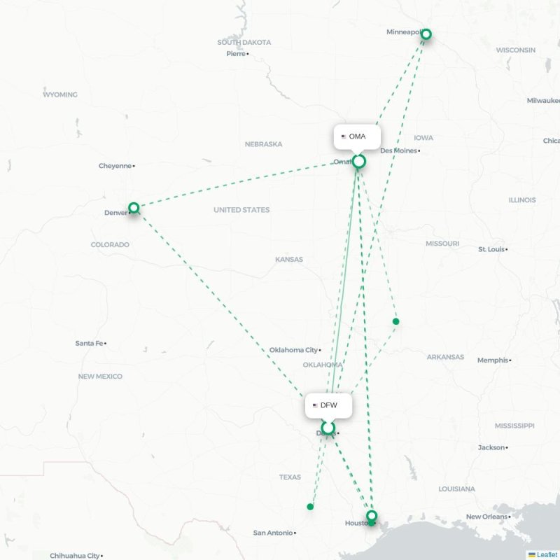 DFW - OMA route map