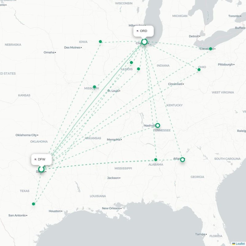 DFW - ORD route map