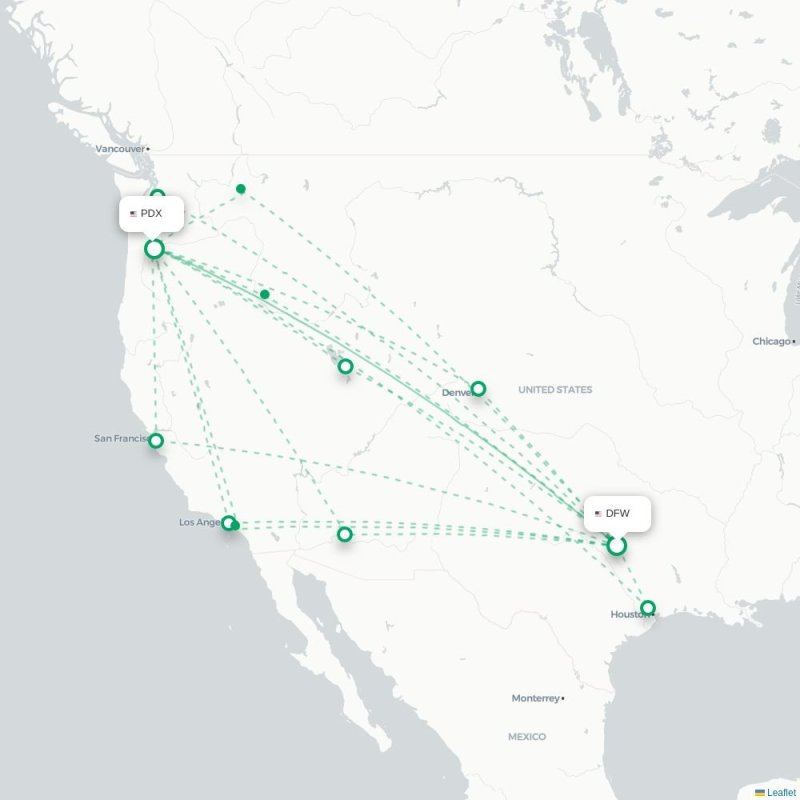 DFW - PDX route map