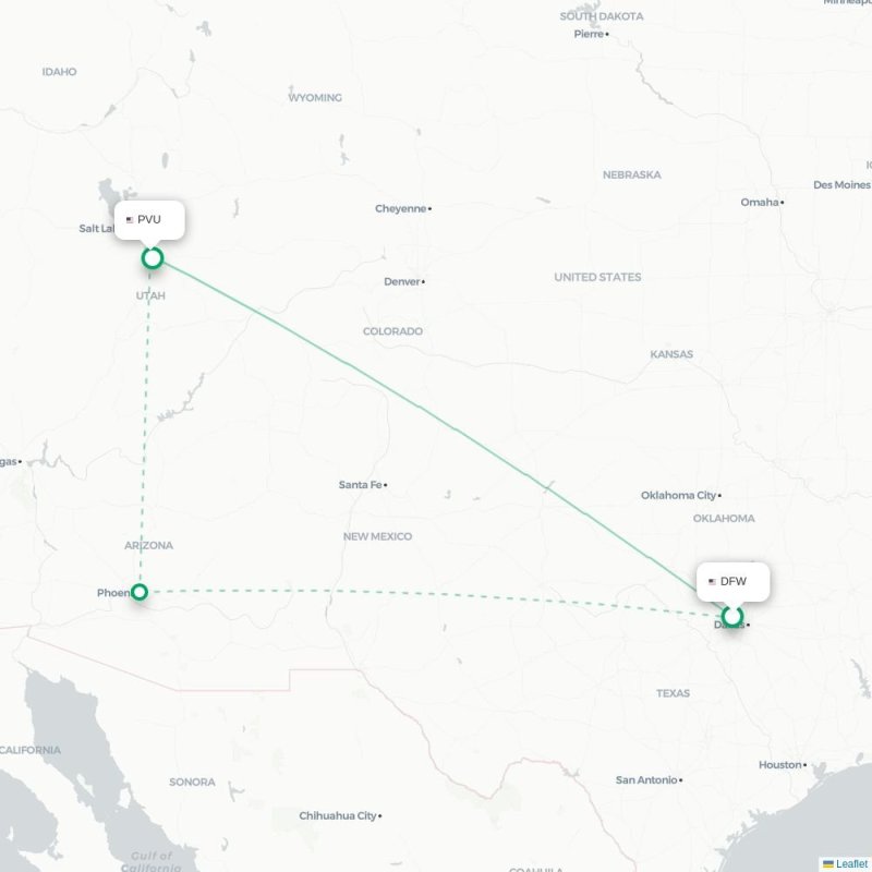 DFW - PVU route map