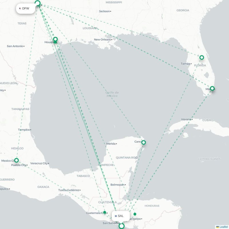 DFW - SAL route map