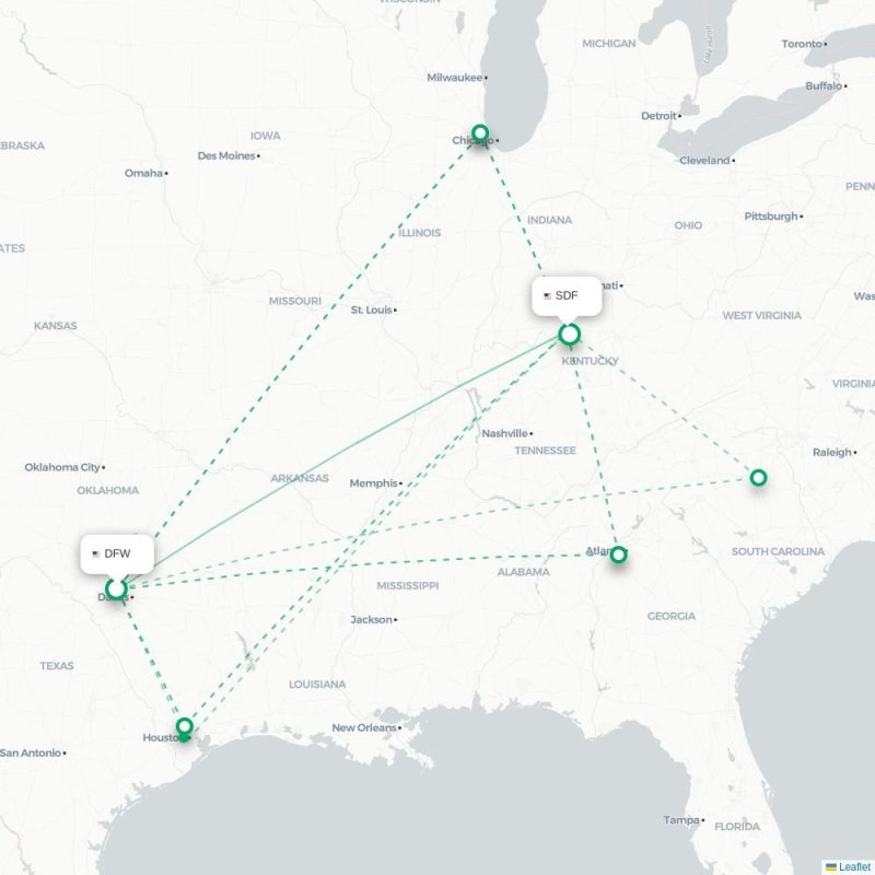 DFW - SDF route map