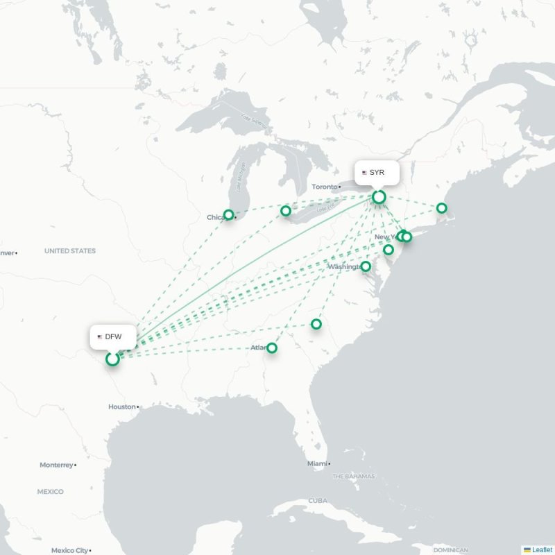 DFW - SYR route map