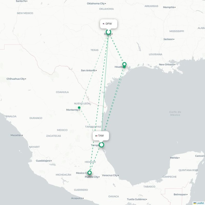 DFW - TAM route map