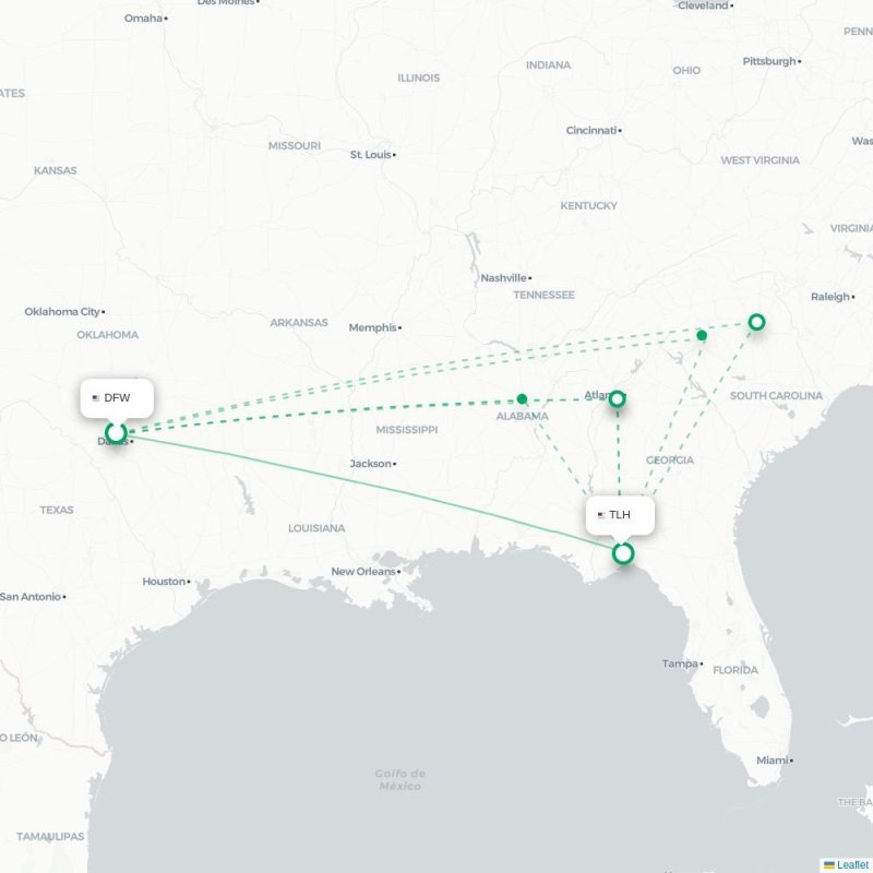 DFW - TLH route map