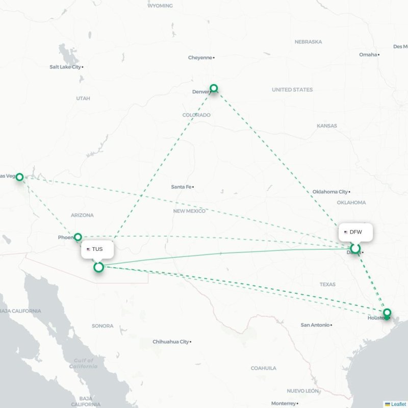 DFW - TUS route map