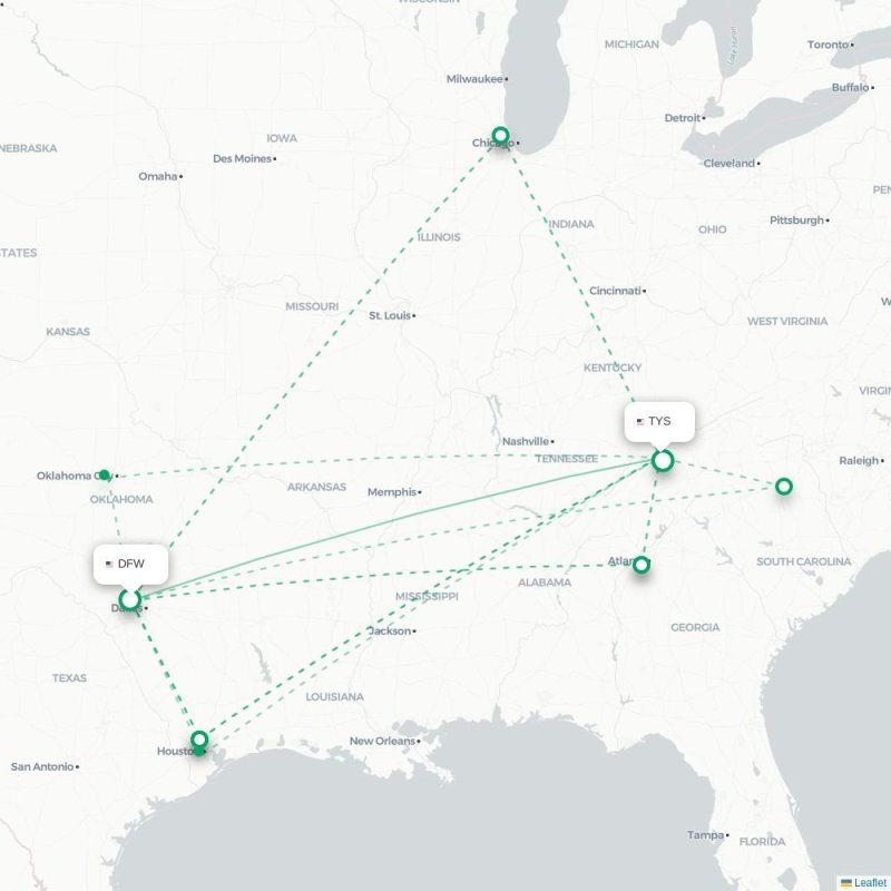 DFW - TYS route map