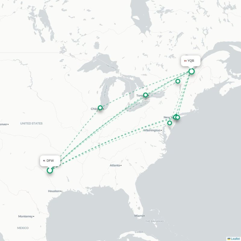 DFW - YQB route map