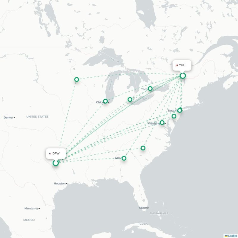 DFW - YUL route map