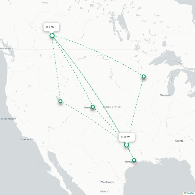 DFW - YYC route map