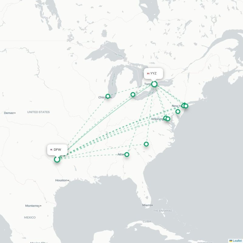 DFW - YYZ route map