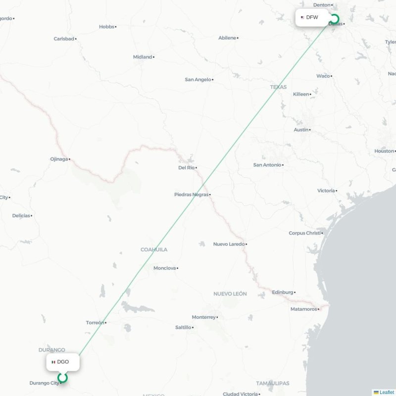 DGO - DFW route map