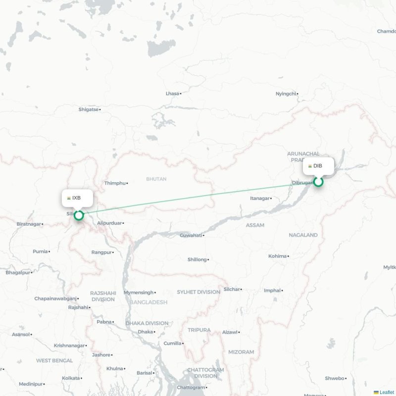 DIB - IXB route map