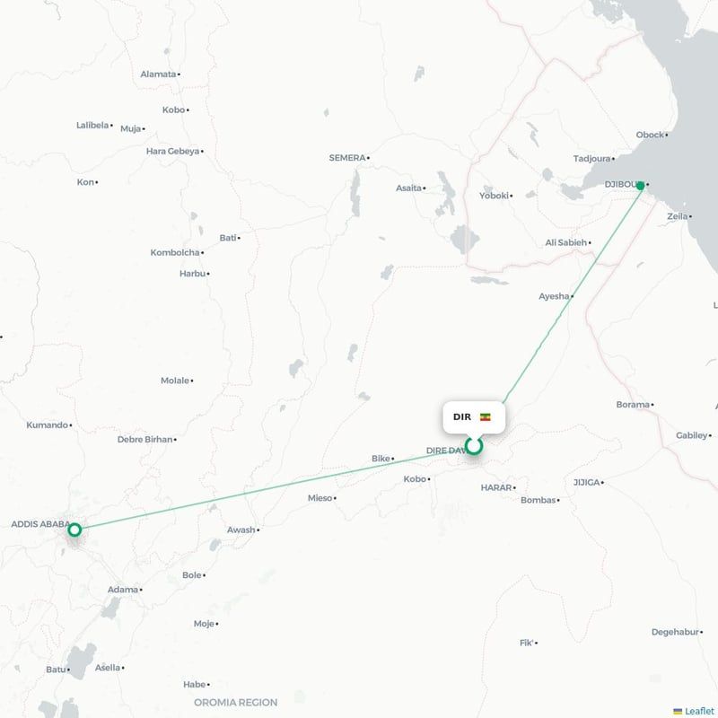 Route map Dire Dawa  DIR airport