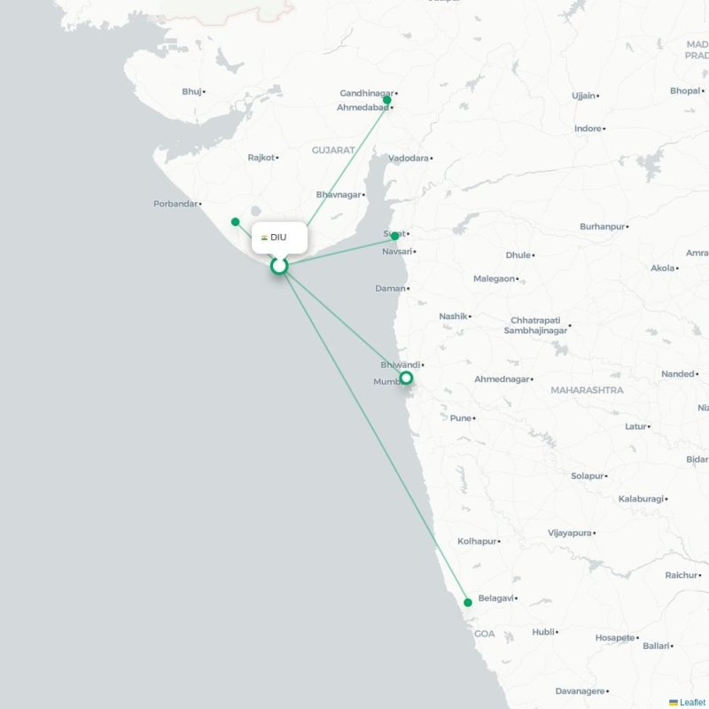 DIU - IXK route map