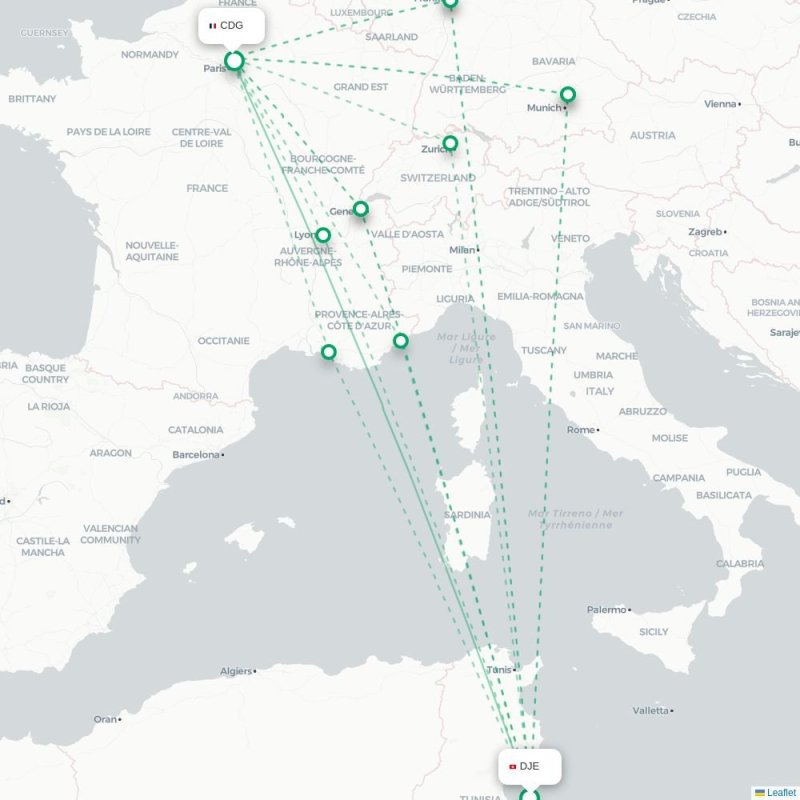 DJE - CDG route map