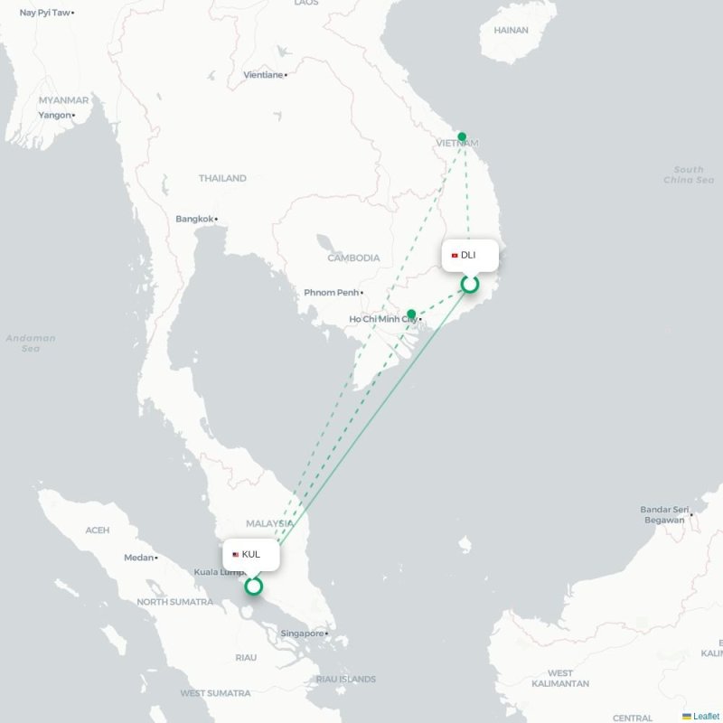 DLI - KUL route map