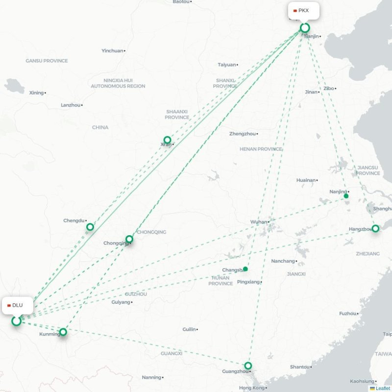 DLU - PKX route map