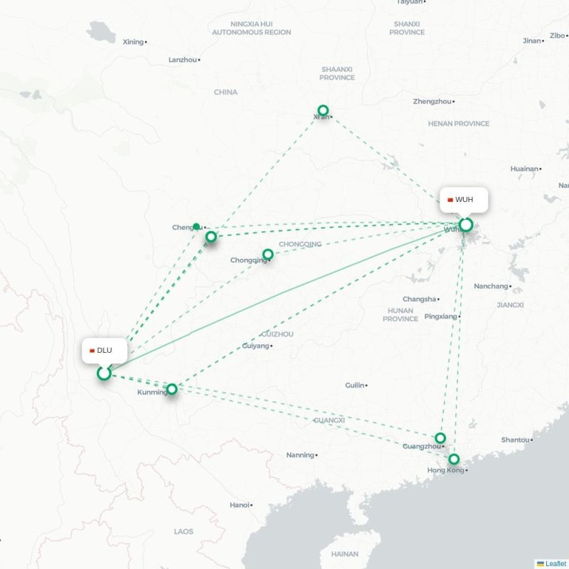 DLU - WUH route map