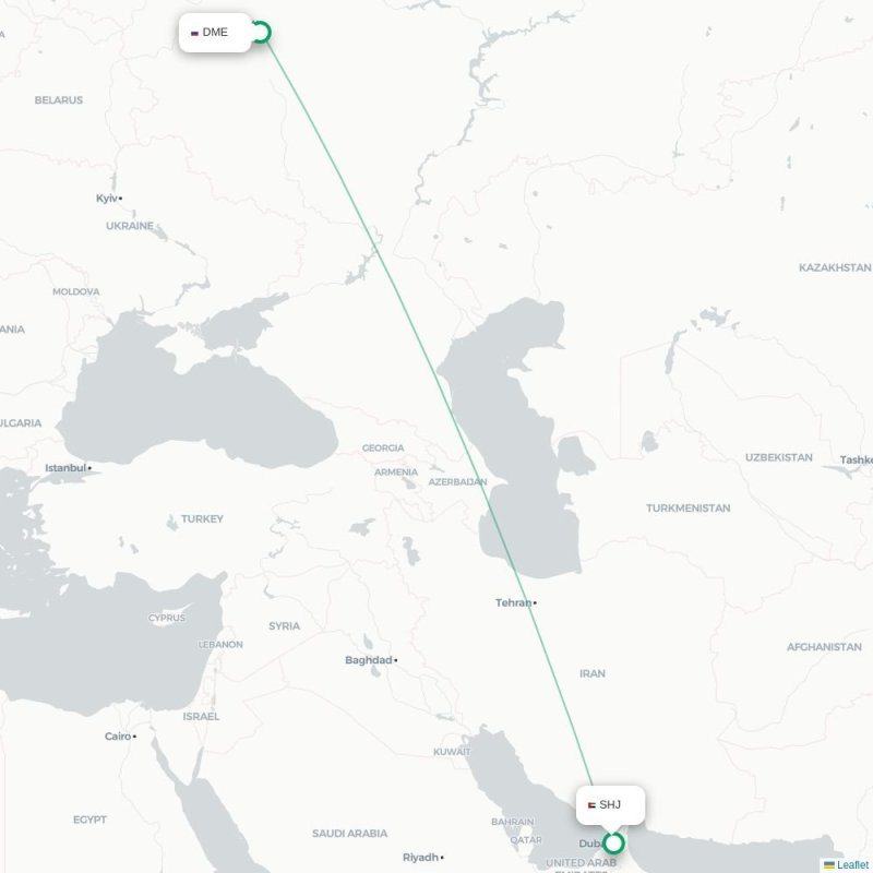 DME - SHJ route map