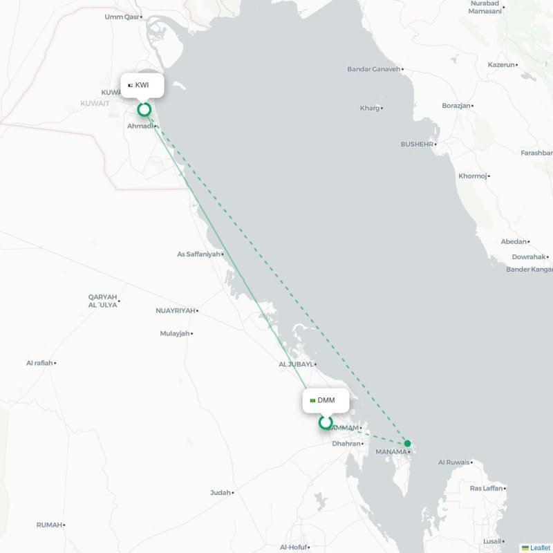 DMM - KWI route map