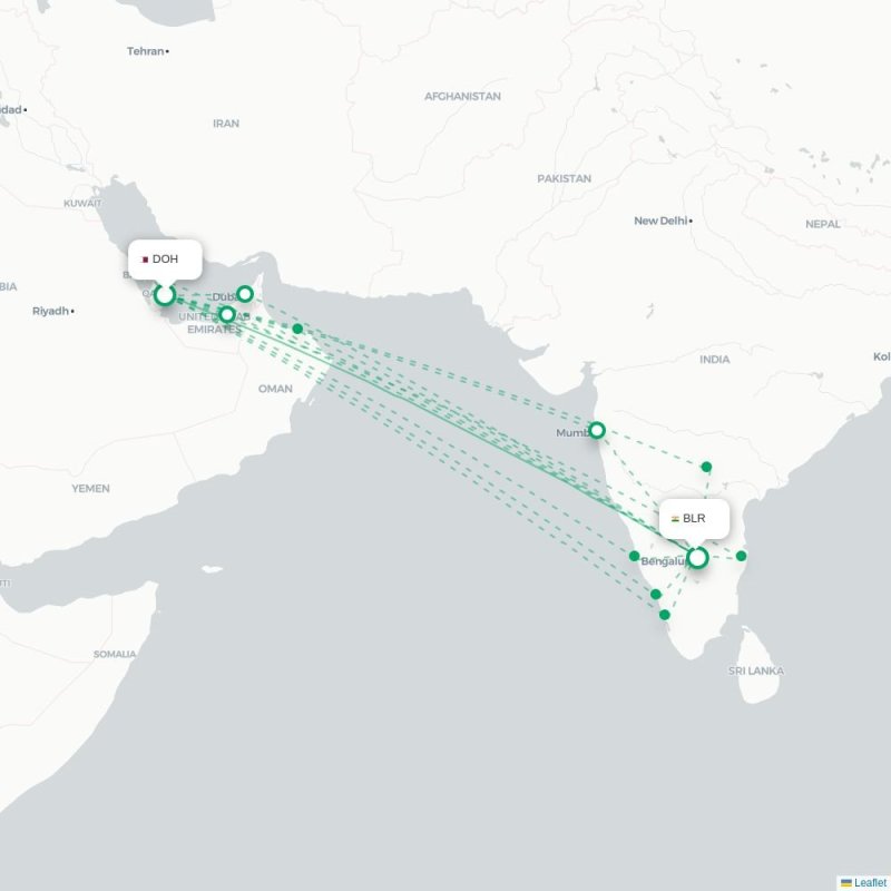 DOH - BLR route map