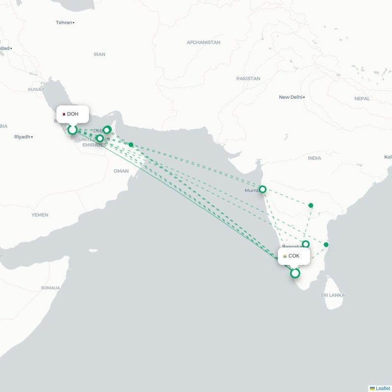 DOH - COK route map