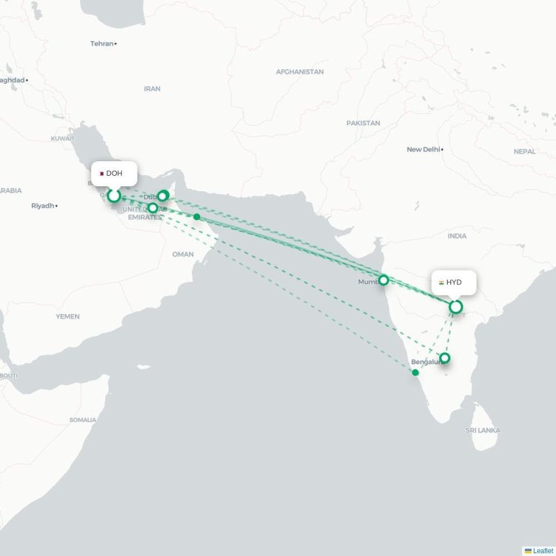 DOH - HYD route map