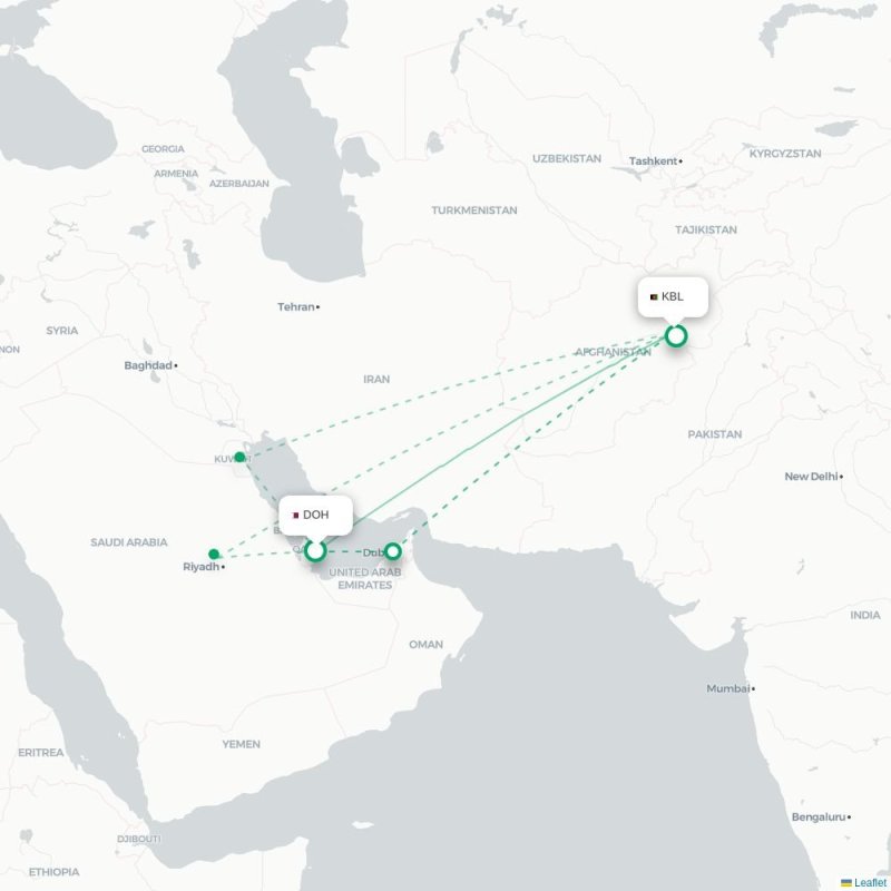 DOH - KBL route map