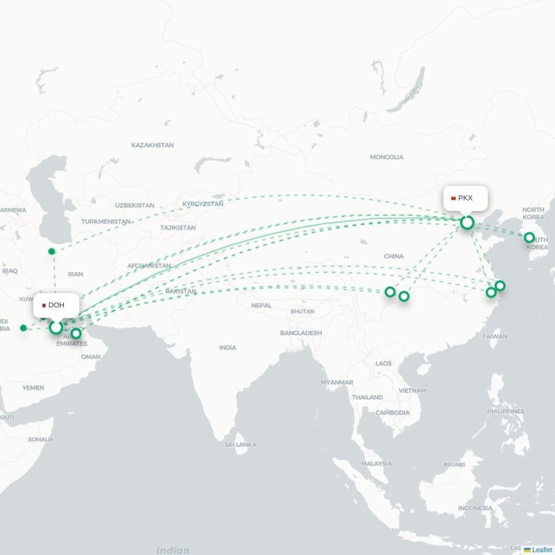 DOH - PKX route map