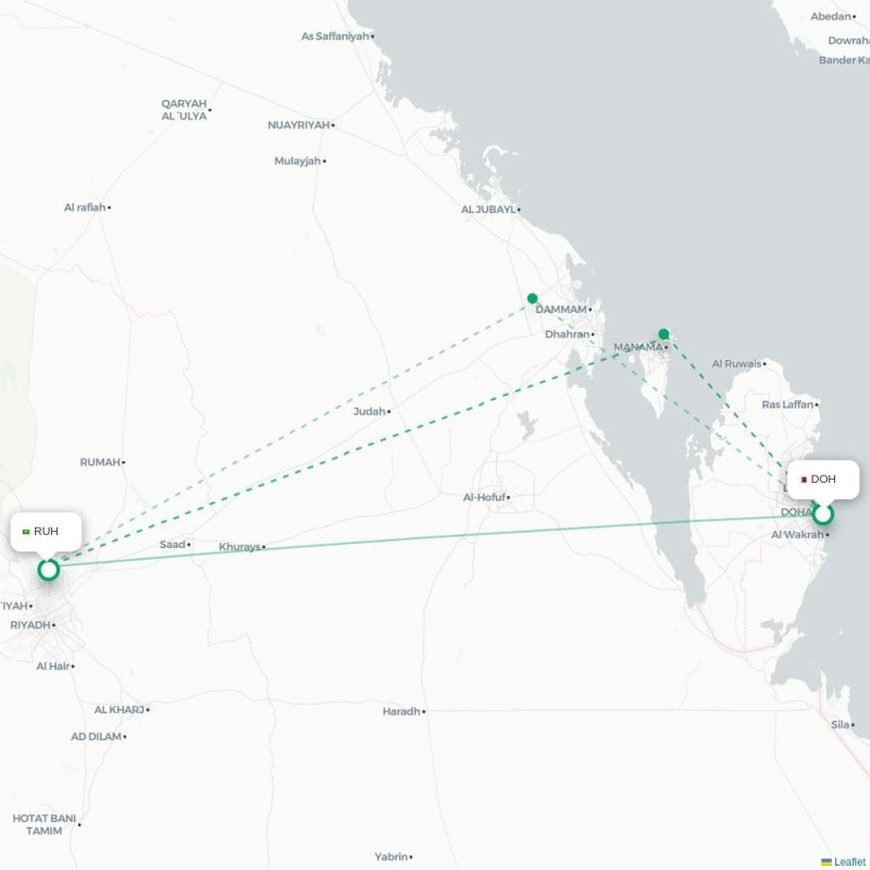 DOH - RUH route map