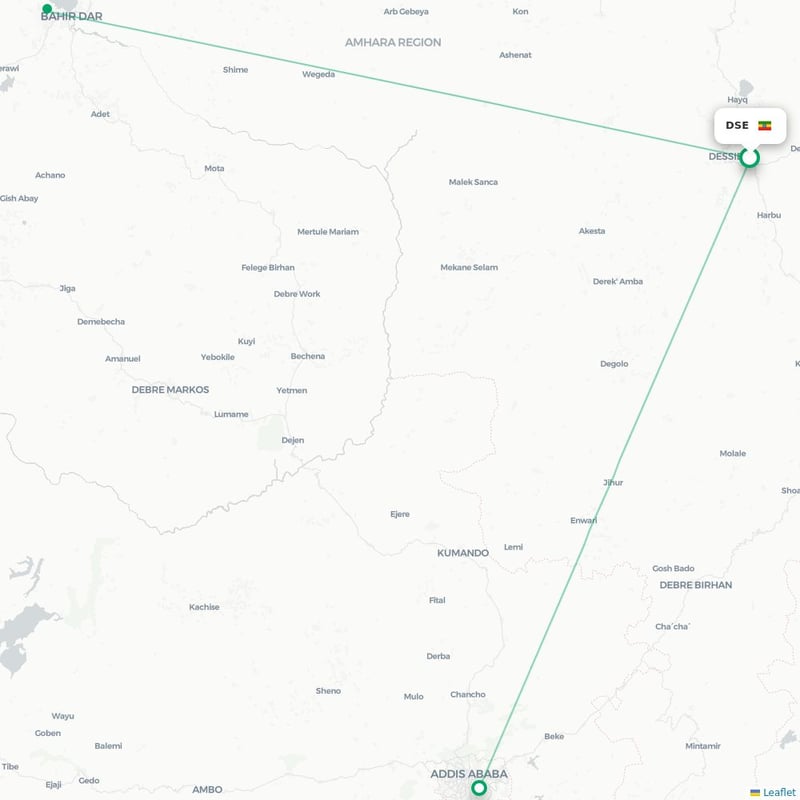 Route map Dessie  DSE airport