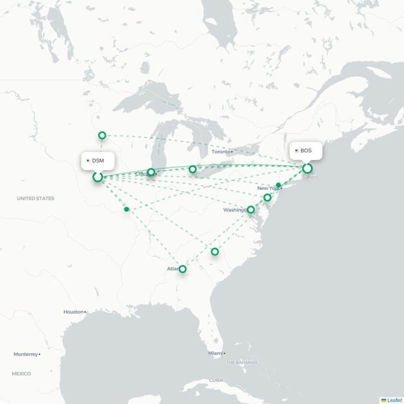 DSM - BOS route map