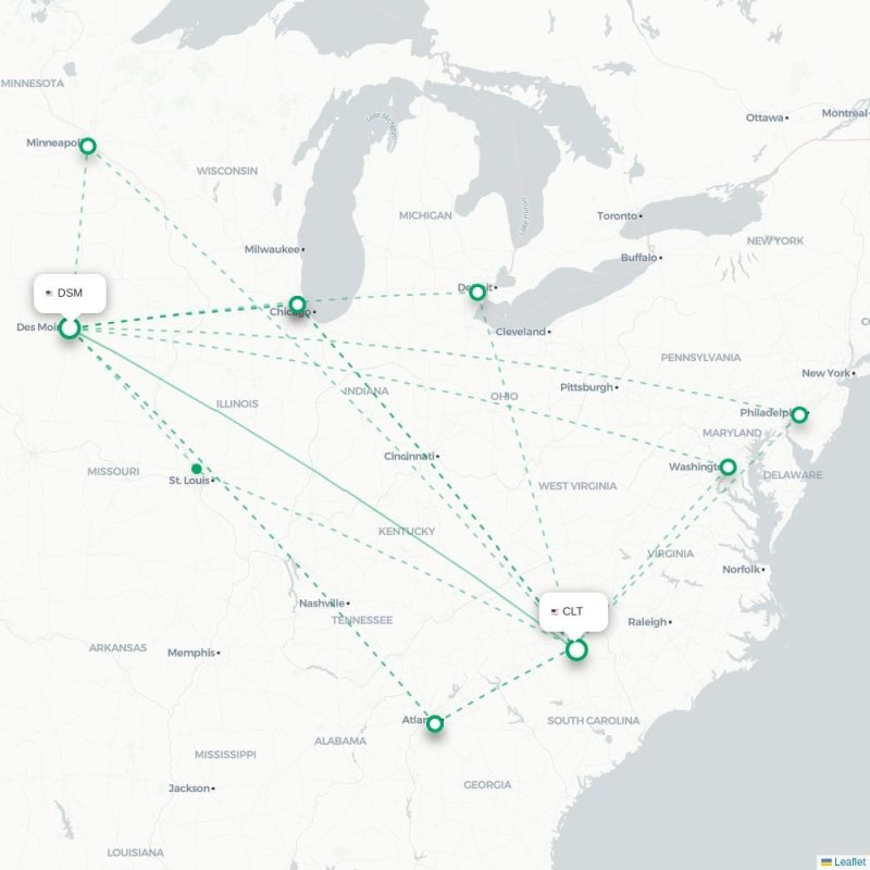 DSM - CLT route map