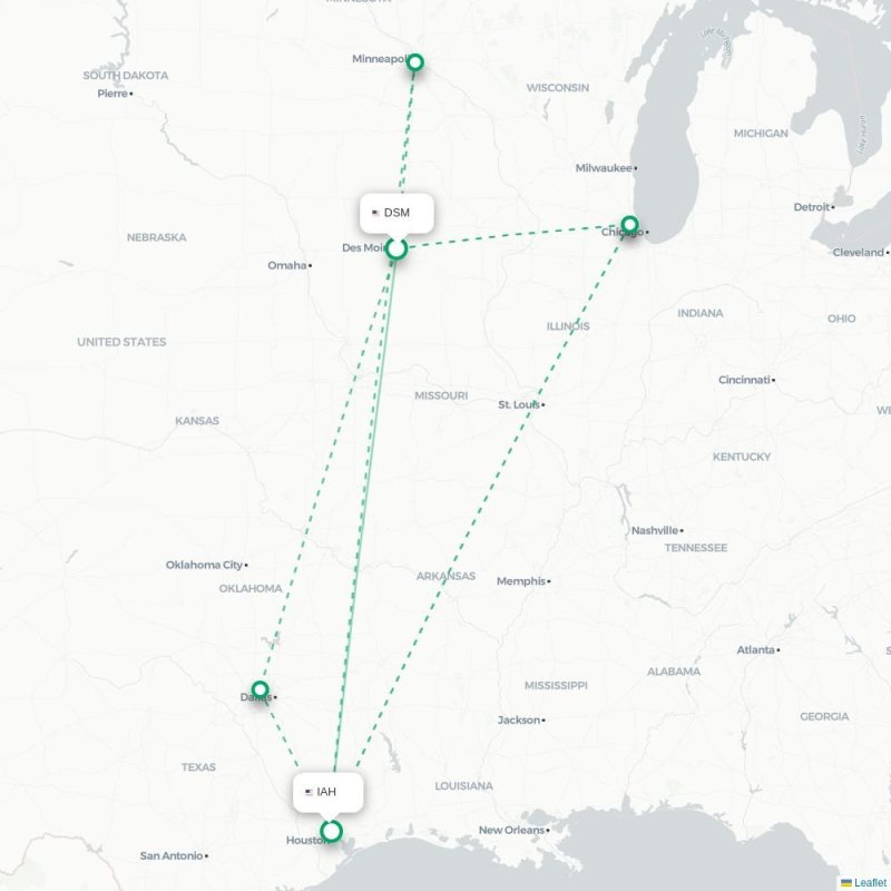 DSM - IAH route map