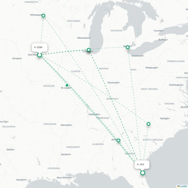 DSM - JAX route map