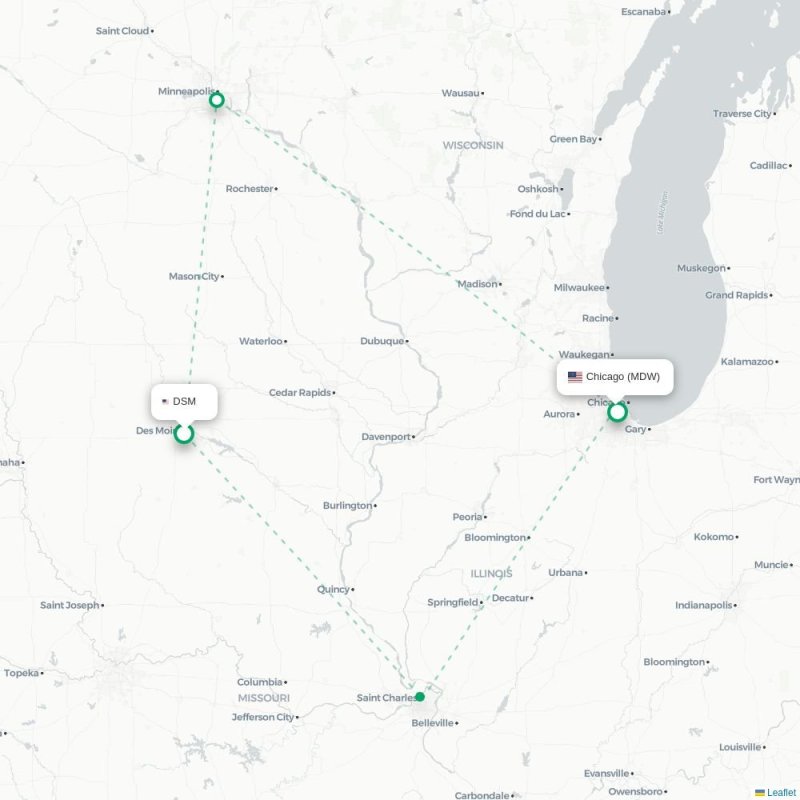 DSM - MDW route map