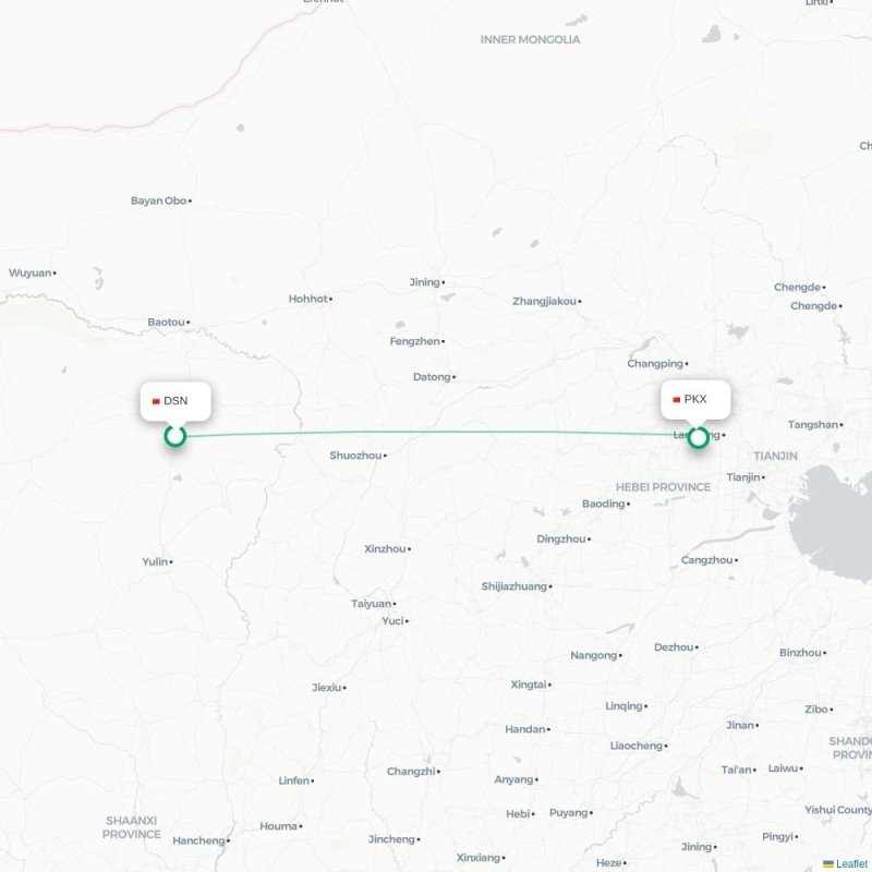 DSN - PKX route map