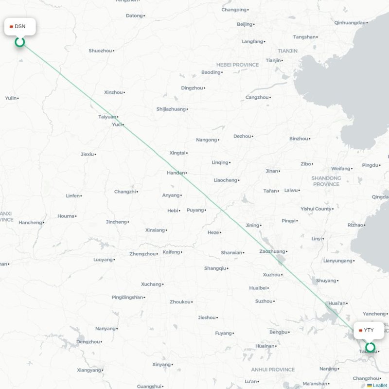 DSN - YTY route map