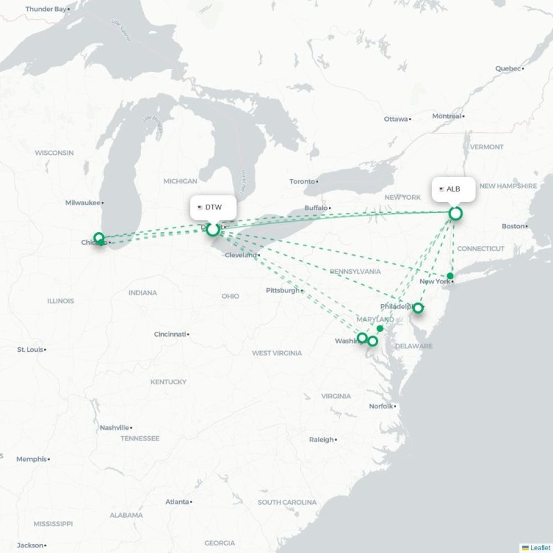 DTW - ALB route map