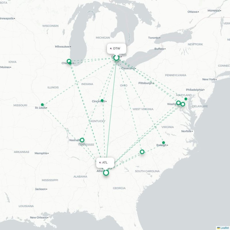 DTW - ATL route map