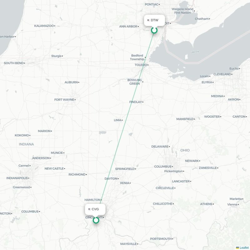 DTW - CVG route map