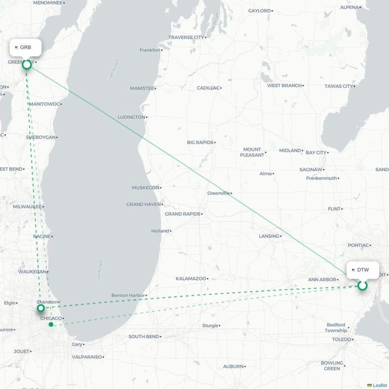 DTW - GRB route map