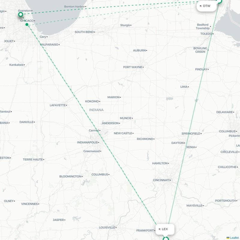 DTW - LEX route map
